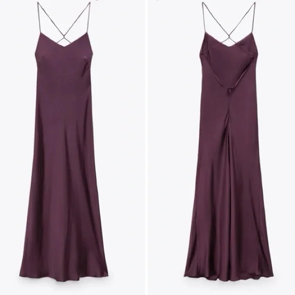 Zara Slip Dress Satin Maxi Open Back Size S - Picture 1 of 12